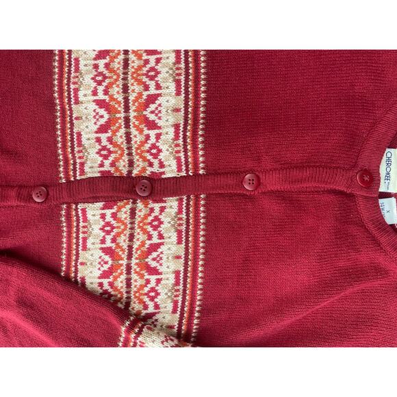 Vtg Cherokee Women’s X 14 16w V-Neck red White Button Down Cardigan Sweater Xmas - Picture 2 of 5